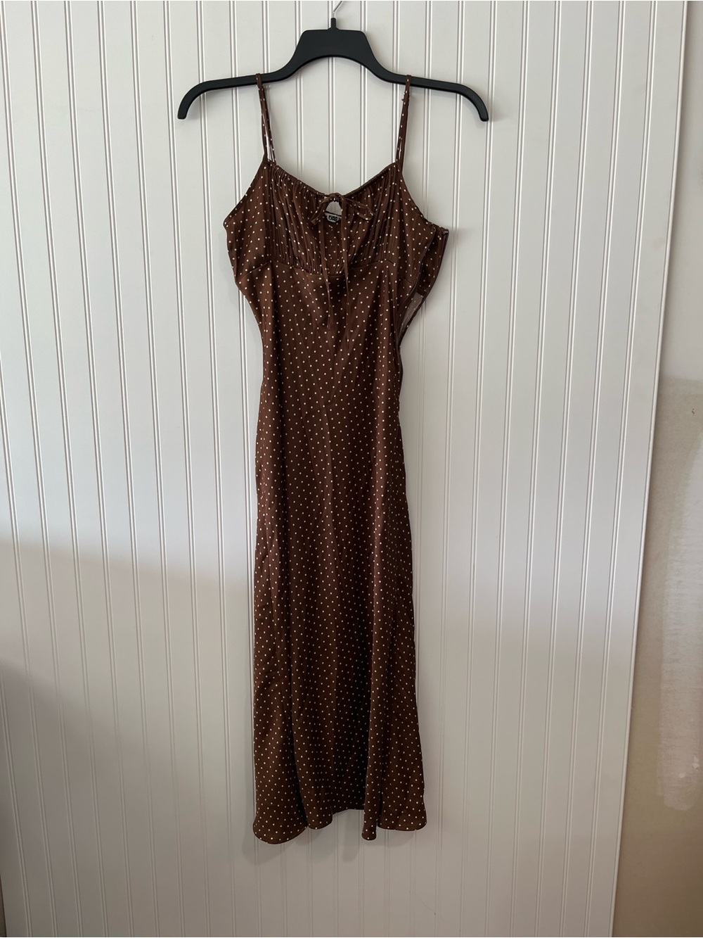 Ciao Lucia Brown Polka Dot Spaghetti Strap Midi Dress - Picture 6 of 8